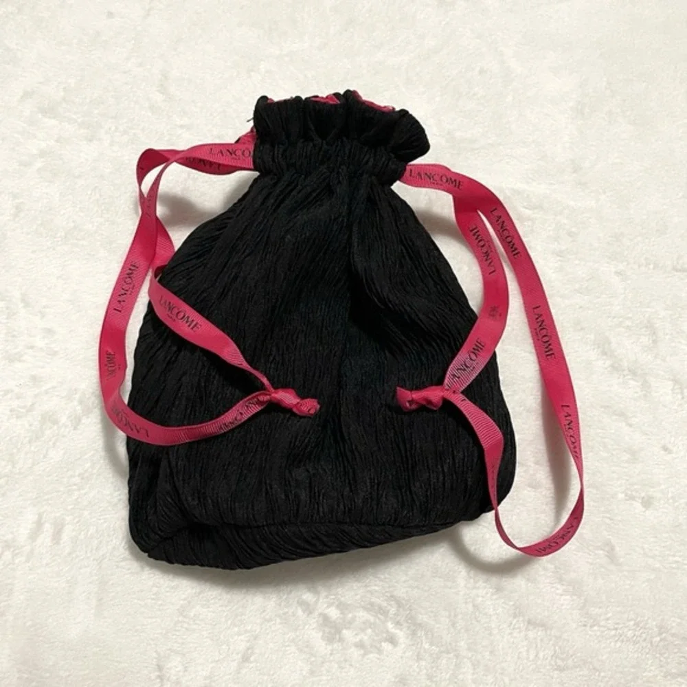 Lancome Makeup Bag Reversible Toiletry‎ Black Pink Drawstring Bucket Pouch